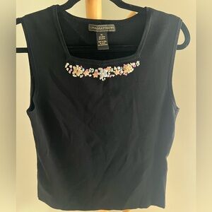 Vintage black tank with coquette neckline